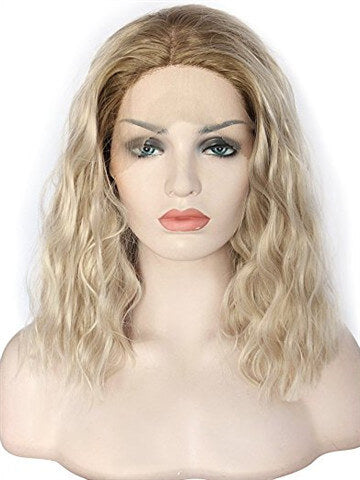 Short Brown To Light Golden Ombre Curly Synthetic Lace Front Wig