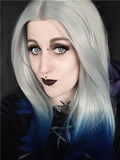 Short Centaury Silver Blue Ombre Synthetic Lace Front Wig - FashionLoveHunter