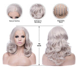 Short Cool Silver Grey Wavy Synthetic Lace Front Wig