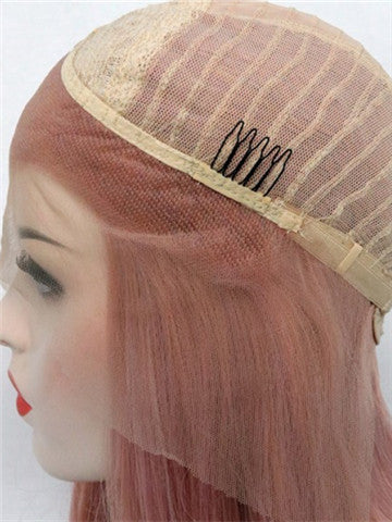 Short Coral Pink Bob Synthetic Lace Front Wig - FashionLoveHunter