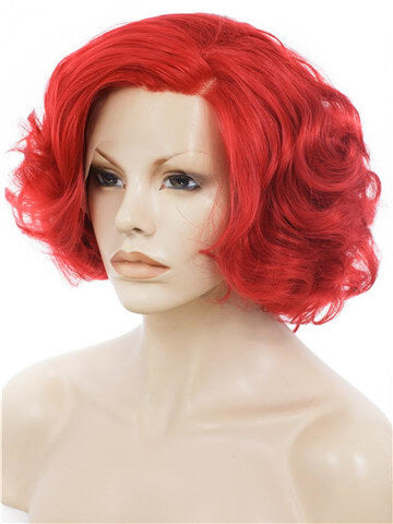 Short Curly Bright Red Bob Wave Synthetic Lace Front Wig