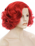 Short Curly Bright Red Bob Wave Synthetic Lace Front Wig