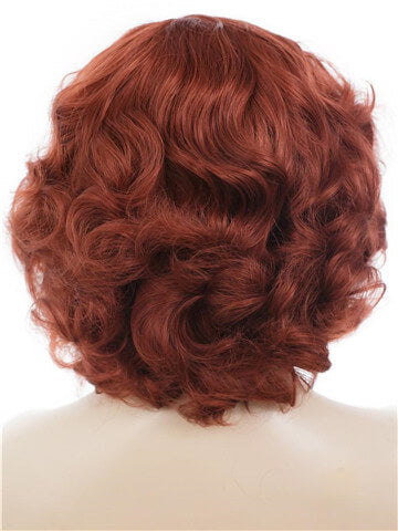 Short Dark Auburn Copper Bob Wave Synthetic Lace Front Wig