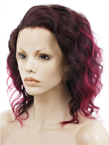 Short Burgundy Rihanna Style Wave Synthetic Lace Front Wig - FashionLoveHunter
