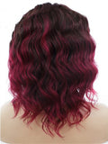 Short Burgundy Rihanna Style Wave Synthetic Lace Front Wig - FashionLoveHunter