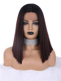 Short Dark Wine Red Ombre Synthetic Lace Front Wig