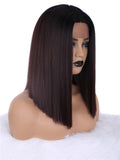 Short Dark Wine Red Ombre Synthetic Lace Front Wig