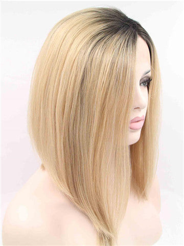 Short Ginger Golden Ombre Synthetic Lace Front Wig - FashionLoveHunter