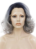 Short Gray Ombre Wave Synthetic Lace Front Wig - FashionLoveHunter