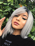 Short Grey Ombre Bob Synthetic Lace Front Wig - FashionLoveHunter