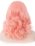Short Lannesiana Pink Wave Bob Synthetic Lace Front Wig - FashionLoveHunter