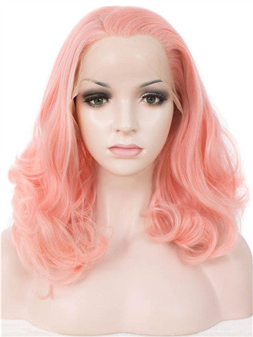 Short Lannesiana Pink Wave Bob Synthetic Lace Front Wig - FashionLoveHunter