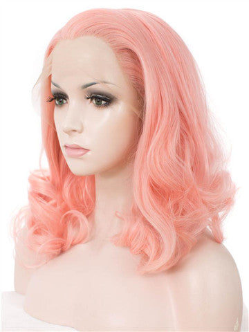 Short Lannesiana Pink Wave Bob Synthetic Lace Front Wig - FashionLoveHunter