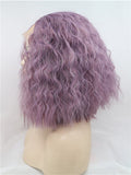Short Lavender Purple Wet Curly Synthetic Lace Front Wig - FashionLoveHunter