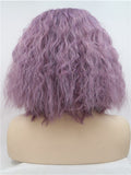 Short Lavender Purple Wet Curly Synthetic Lace Front Wig - FashionLoveHunter