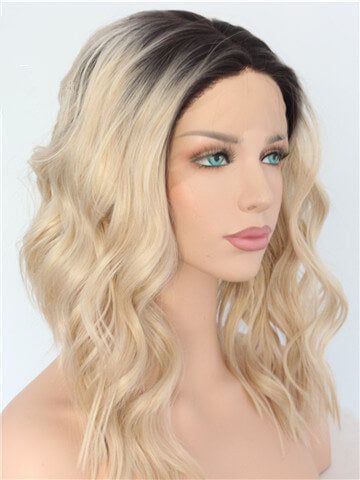 Short Light Golden Coast Wave Bob Synthetic Lace Front Wig