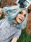 Short Light Navy Blue Ombre Synthetic Lace Front Wig - FashionLoveHunter