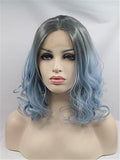 Short Light Navy Blue Ombre Synthetic Lace Front Wig - FashionLoveHunter