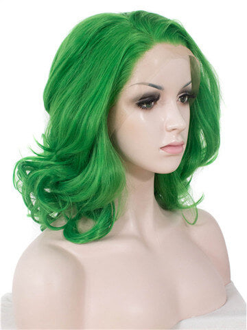 Short Lime Spring Green Wave Synthetic Lace Front Wig