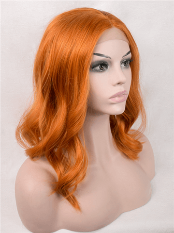 Short Orange Mullet GoldenRod Wave Synthetic Lace Front Wig