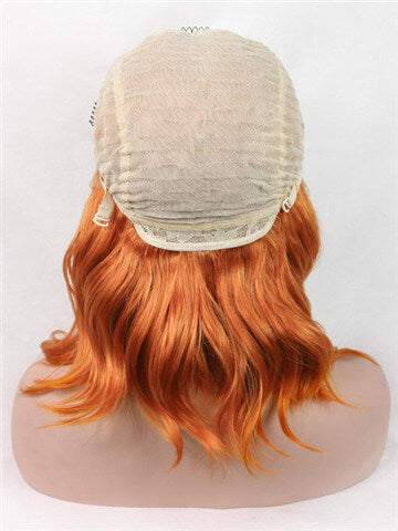 Short Orange Mullet GoldenRod Wave Synthetic Lace Front Wig