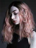 Short Peach Pink Ombre Bob Curly Synthetic Lace Front Wig - FashionLoveHunter