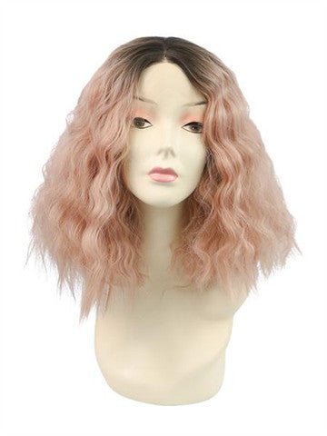 Short Peach Pink Ombre Bob Curly Synthetic Lace Front Wig - FashionLoveHunter