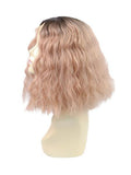 Short Peach Pink Ombre Bob Curly Synthetic Lace Front Wig - FashionLoveHunter