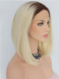 Short Platinum Blond Ombre Straight Synthetic Lace Front Wig - FashionLoveHunter