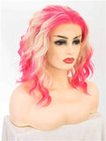 Short Rose Madder Pink Blonde Ombre Bob Synthetic Lace Front Wig