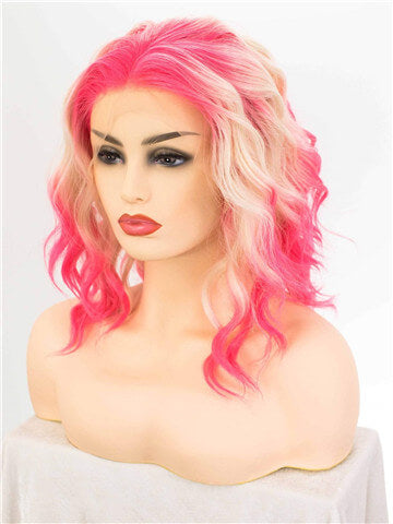Short Rose Madder Pink Blonde Ombre Bob Synthetic Lace Front Wig