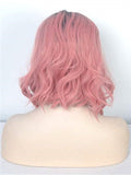 Short Rouge Pink Ombre Wavy Synthetic Lace Front Wig - FashionLoveHunter