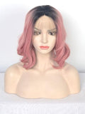 Short Rouge Pink Ombre Wavy Synthetic Lace Front Wig - FashionLoveHunter