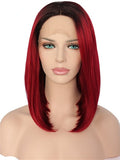 Short Ruby Red Ombre Bob Synthetic Lace Front Wig - FashionLoveHunter
