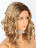 Short Sandy Brown Medium Golden Ombre Wave Synthetic Lace Front Wig