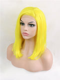 Short Scabish Lemon Yellow Synthetic Lace Front Wig - FashionLoveHunter