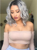 Short Stylish Silver Grey Ombre Wavy Synthetic Lace Front Wig - FashionLoveHunter