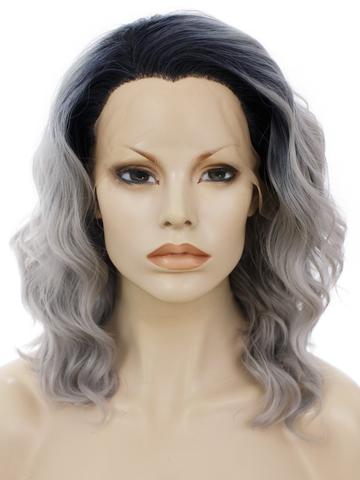 Short Stylish Silver Grey Ombre Wavy Synthetic Lace Front Wig - FashionLoveHunter