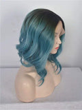 Short Teal Blue Ombre Bob Synthetic Lace Front Wig - FashionLoveHunter