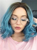 Short Teal Blue Ombre Bob Synthetic Lace Front Wig