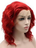 Short Triangled Cut Red Wavy Bob Synthetic Lace Front Wig - FashionLoveHunter