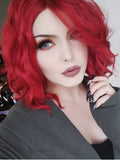 Short Triangled Cut Red Wavy Bob Synthetic Lace Front Wig - FashionLoveHunter