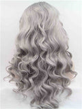 Long Pepper Silver Grey Wave Synthetic Lace Front Wig - FashionLoveHunter