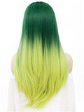 Long Forest Green To Yellow Ombre Straight Synthetic Lace Front Wig - FashionLoveHunter