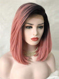 Twisted Dahlia Warm Pink Bob Synthetic Lace Front Wig - FashionLoveHunter