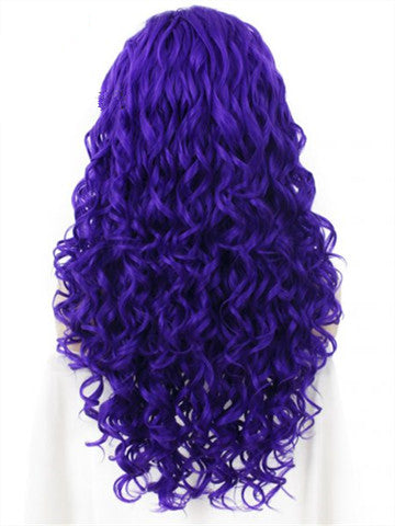 Long Violet Purple Spiral Curly Synthetic Lace Front Wig - FashionLoveHunter