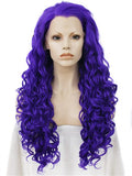 Long Violet Purple Spiral Curly Synthetic Lace Front Wig - FashionLoveHunter
