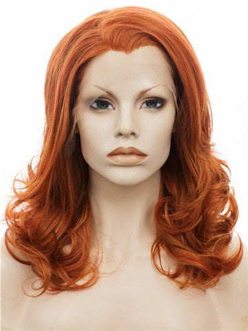 Middle Length Pumpkin Orange Sunset Wave Synthetice Lace front Wig - FashionLoveHunter