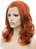 Middle Length Pumpkin Orange Sunset Wave Synthetice Lace front Wig - FashionLoveHunter