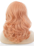 Middle-length Campsis Grandiflora Peach Pink Wave Synthetic Lace Front Wig - FashionLoveHunter